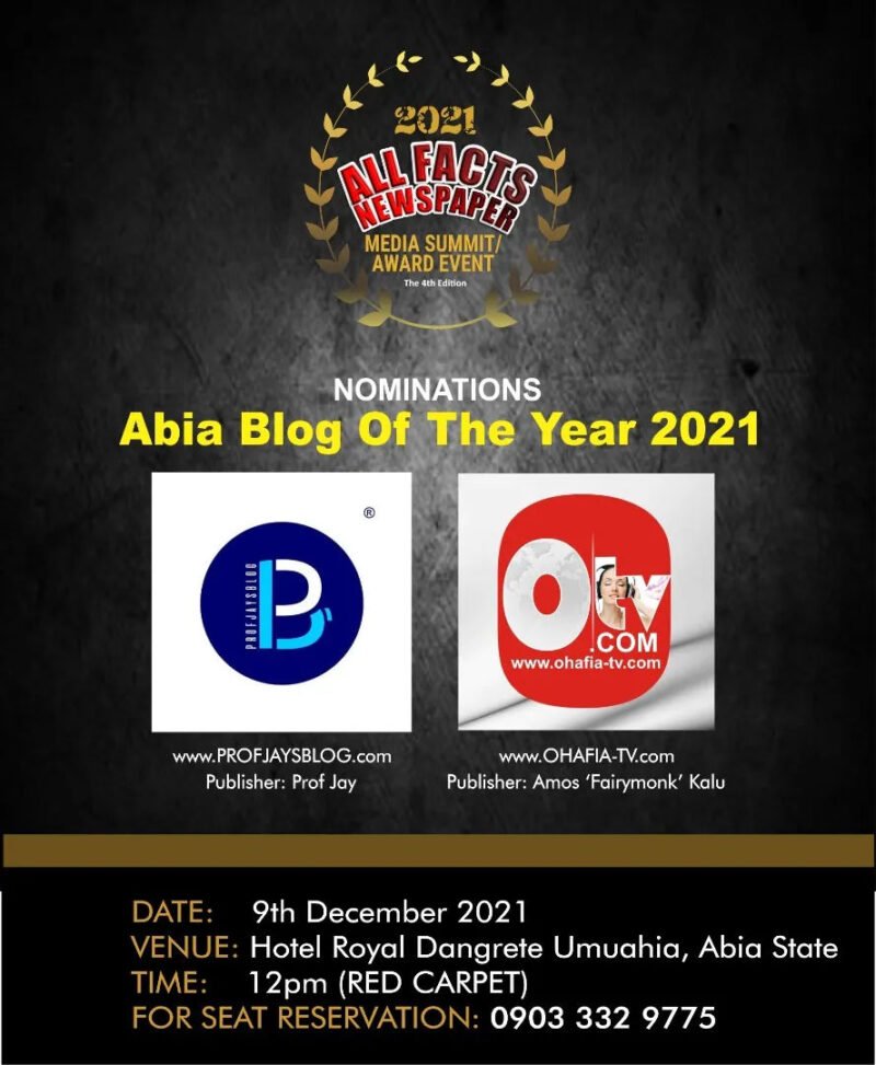 AFNEWS BLOG OF THE YEAR 2021: OHAFIA TV, PROFJAYSBLOG nominated, Online Voting Tomorrow