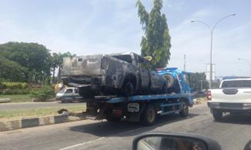 Abuja: After Warnings Of Terrorist Attack, See How Car Burst Into Flames