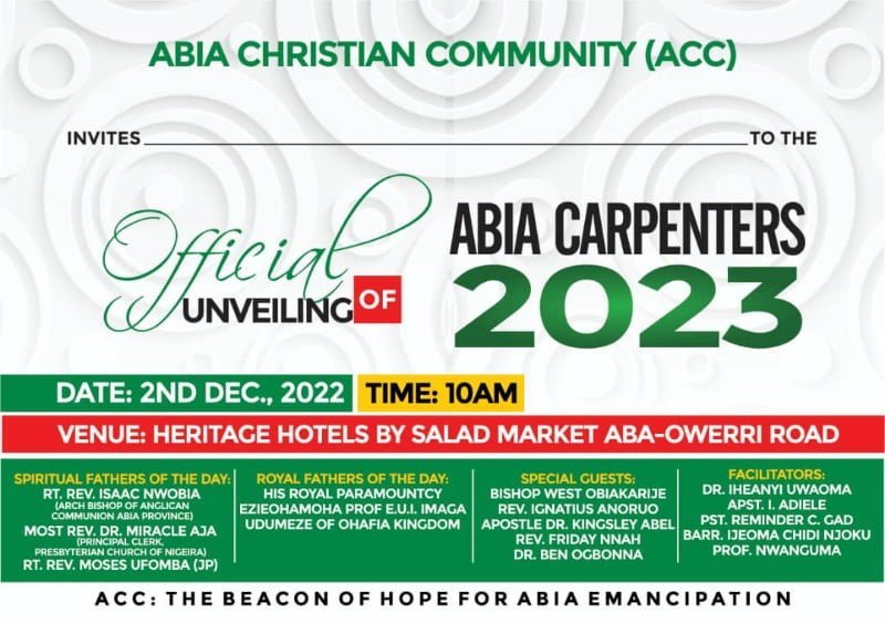 INVITATION: Abia Christian Community (ACC) Set To Unveil Her Adopted Candidate, Dr. Ukpai Iro Ukpai