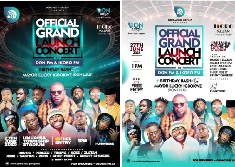 Don’s Media Launch in Abia To Feature: Davido, Timaya, Kcee, Cubana Chief Priest, Bright Chimezie, Peruzzi, Others