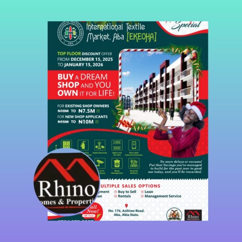 Breaking: Rhino Homes Unveils Festive Discount Bonanza on Shops at Ekeoha-Aba Int’l Textile Market