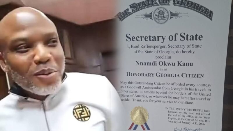 BREAKING: US State Of Georgia Honors Nnamdi Kanu With Honorary Citizenship As Global Support Grows Despite Life Sentence